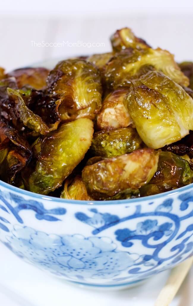 Crispy, sticky, sweet - These Roasted Brussels Sprouts with Sweet Soy Glaze will change your life!! Only 4 ingredients and ready in 20 minutes!