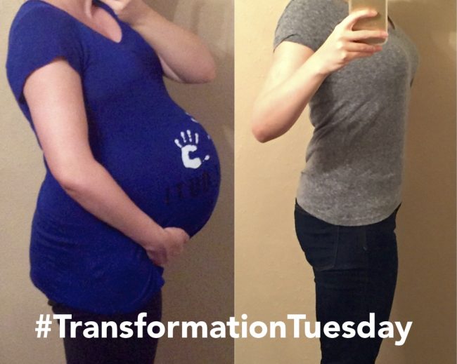 "Transformation Tuesday" before/after photos of pregnancy weight loss