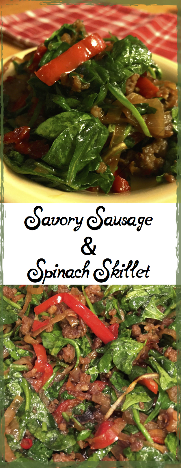 Only 4 Ingredients!! A side dish that's as delicious as it is beautiful! This sausage & spinach skillet is hearty, healthy, and easy!