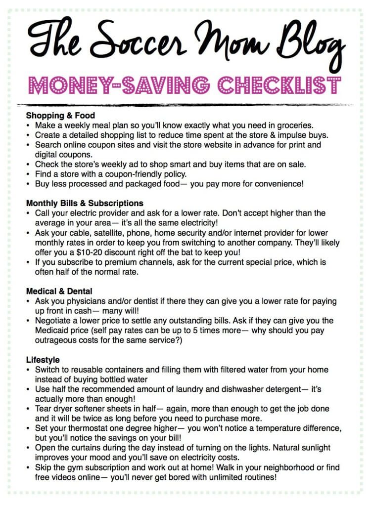 money saving checklist