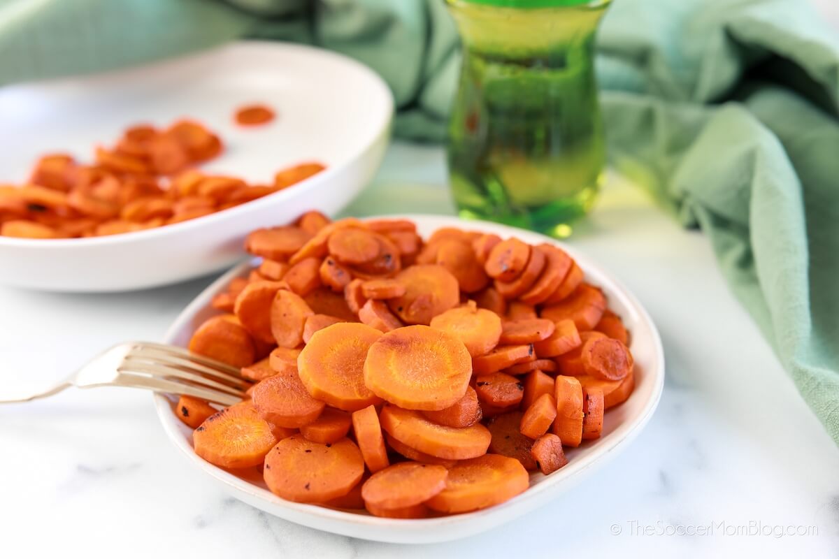 sliced cooked carrots on countertop