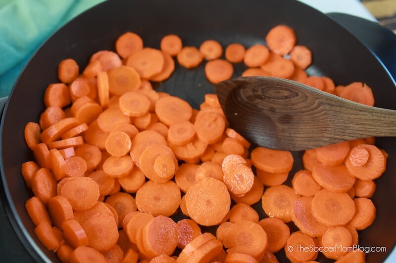 glazed carrots in sauté pan