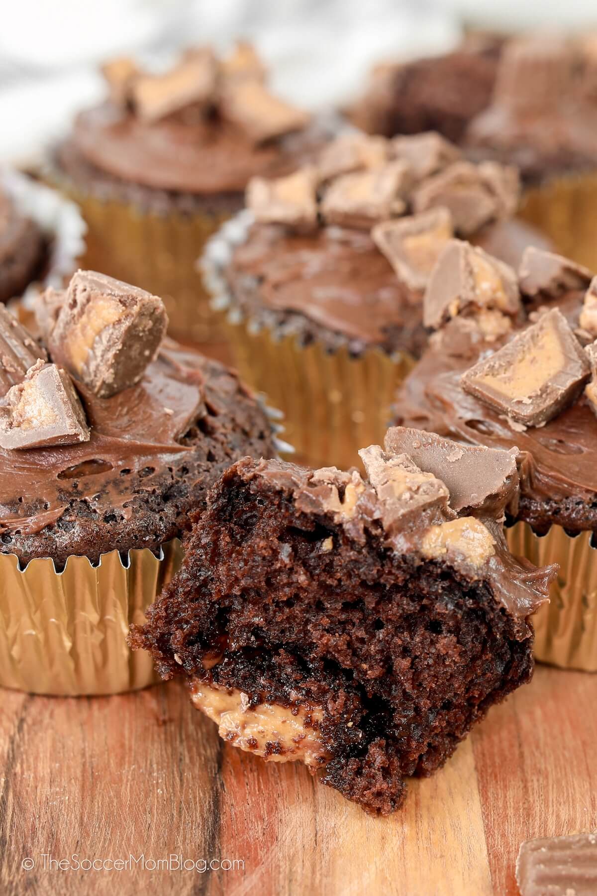 chocolate cupcakes filled with peanut butter cups