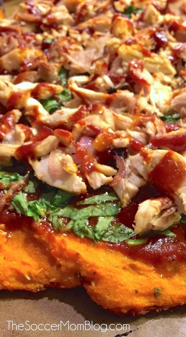 ngs I've eaten in a LONG time-- healthy or not! (But it IS healthy!) Barbecue Chicken Pizza with Sweet potato crust is gluten free, dairy free and packed with protein and veggies.