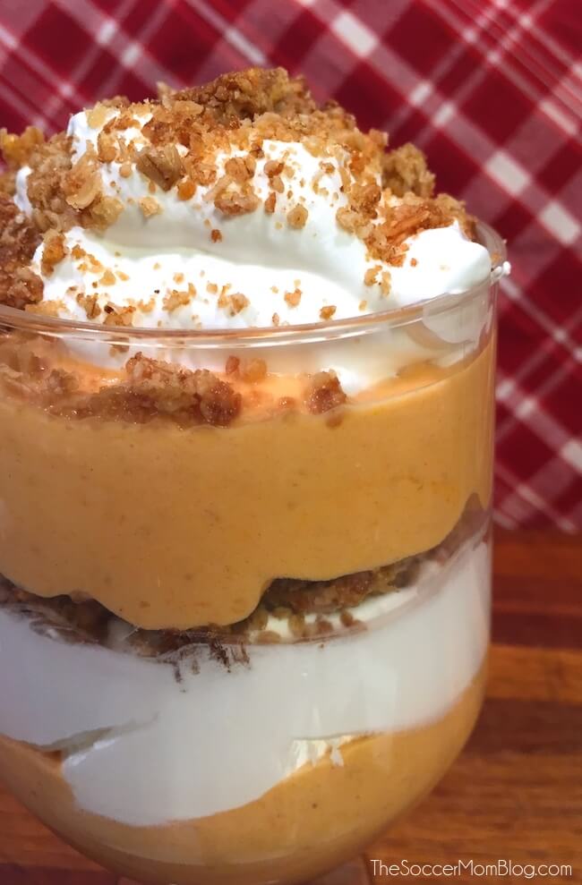 Tastes like pumpkin pie in a glass...and it's good for you! This Greek Yogurt Pumpkin Parfait recipe is high in protein, calcium, and whole grains!