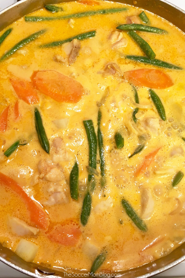 top down view of a pan of pumpkin curry