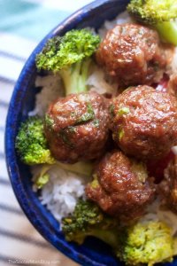 korean meatballs with broccoli and rice