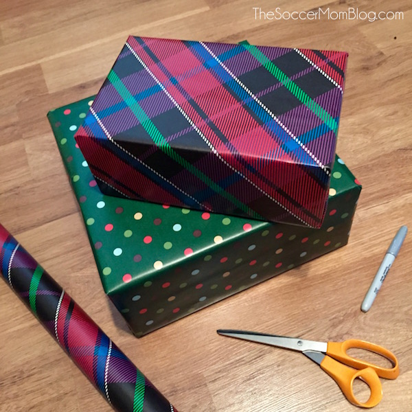 A super easy Christmas gift wrapping technique!! It saves time, money, and is less wasteful than buying a bunch of wrapping supplies that only get thrown away.