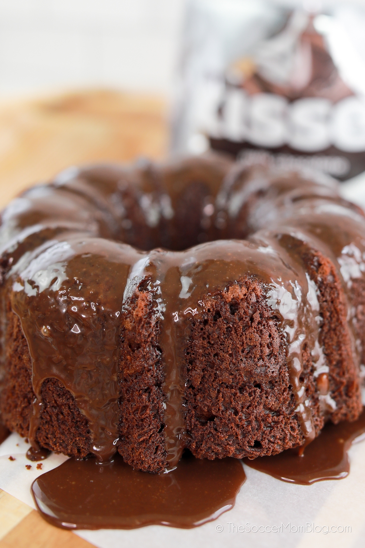 chocolate bundt cake made with Hershey's Kisses