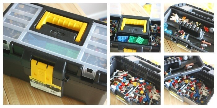 LEGO pieces in a tool box