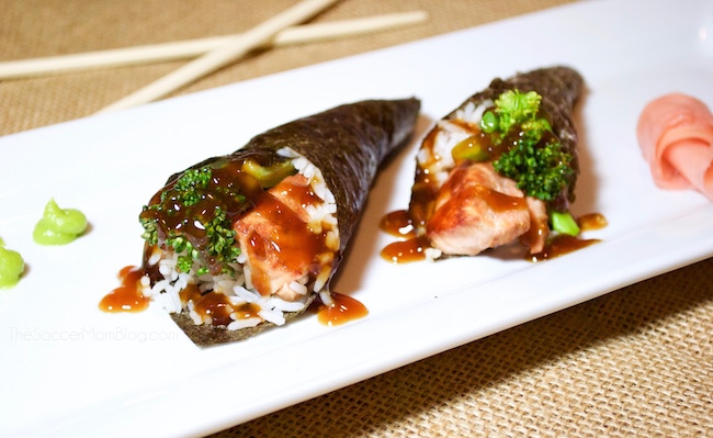 A fun spin on sushi that you can make at home! Teriyaki Salmon Hand Rolls are a simple, healthy seafood recipe that everyone in the family will love!