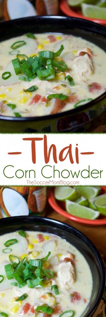 This flavorful Thai Corn Chowder is the perfect weeknight recipe! Easy (a one-pot meal), healthy, and made from inexpensive pantry staples!
