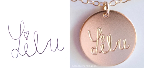 Absolutely stunning!! This gorgeous 14K gold handwriting necklace is personalized with your child's own signature -- a must-have for stylish moms!