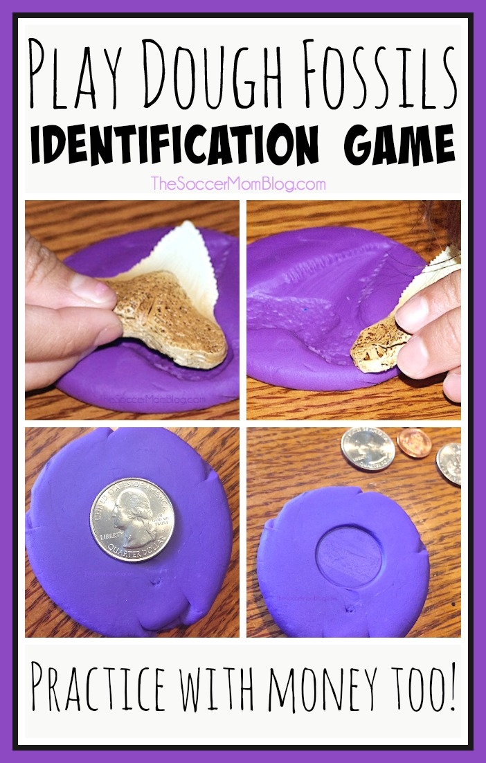 Challenge your child's critical thinking and observation skills with this play dough fossils identification game! We also practiced identifying coins.