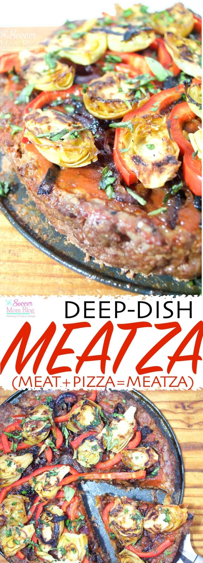 Meat-lovers: THIS is your pizza! This Deep-dish Meatza is PACKED with protein and topped with perfectly caramelized veggies - it's supremely satisfying! Gluten free, dairy free, low-carb - it's a healthy pizza alternative!