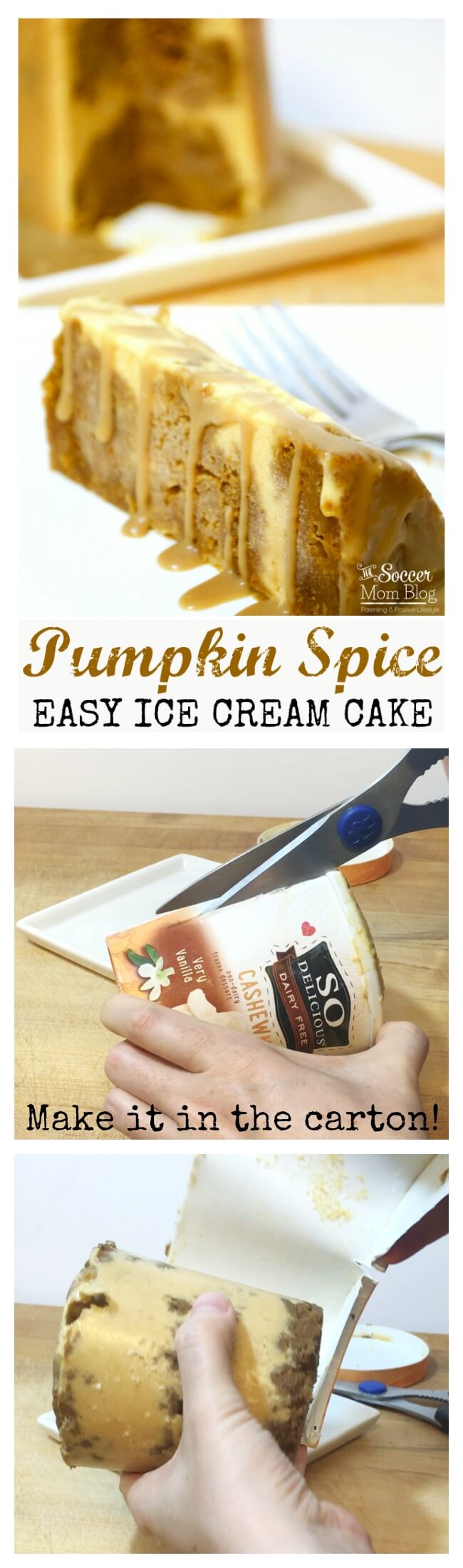 This Pumpkin Spice Ice Cream Cake is practically foolproof — you make it right in the carton! The perfect unique and EASY Thanksgiving dessert!