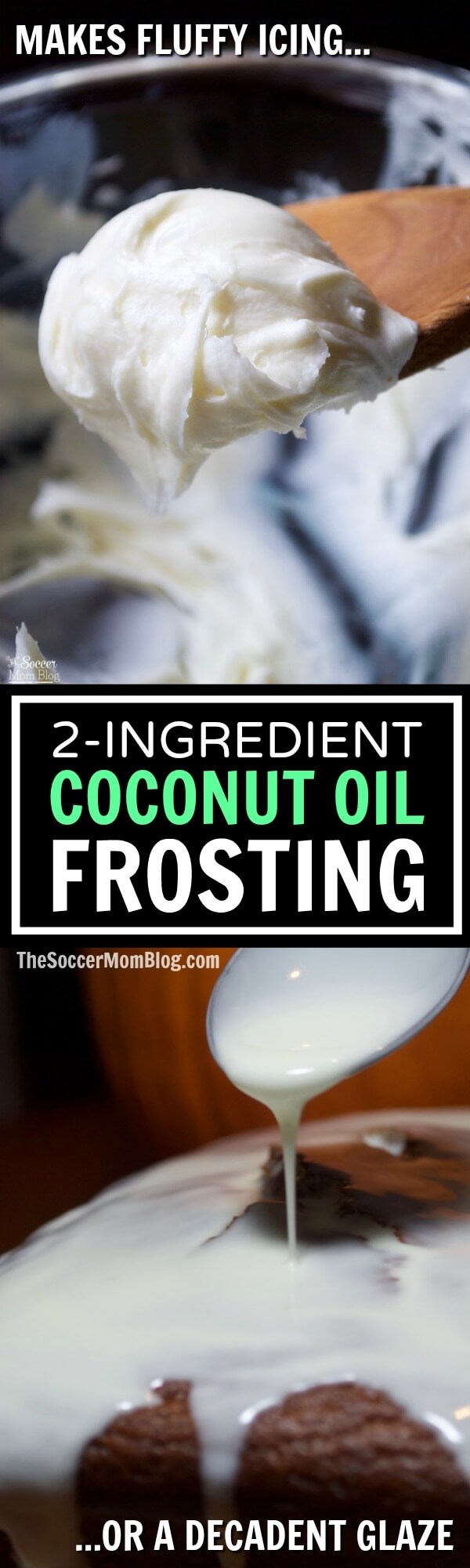 It really is like magic! ONE coconut oil frosting recipe creates two completely different types of frosting! Super EASY 2-ingredient recipe can be made with white or dark chocolate!