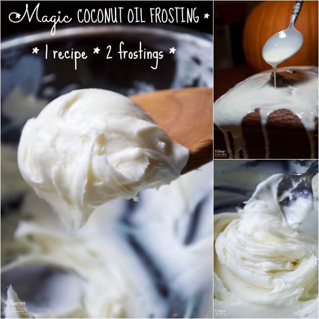 It really is like magic! ONE coconut oil frosting recipe creates two completely different types of frosting AND can be made with white or dark chocolate!