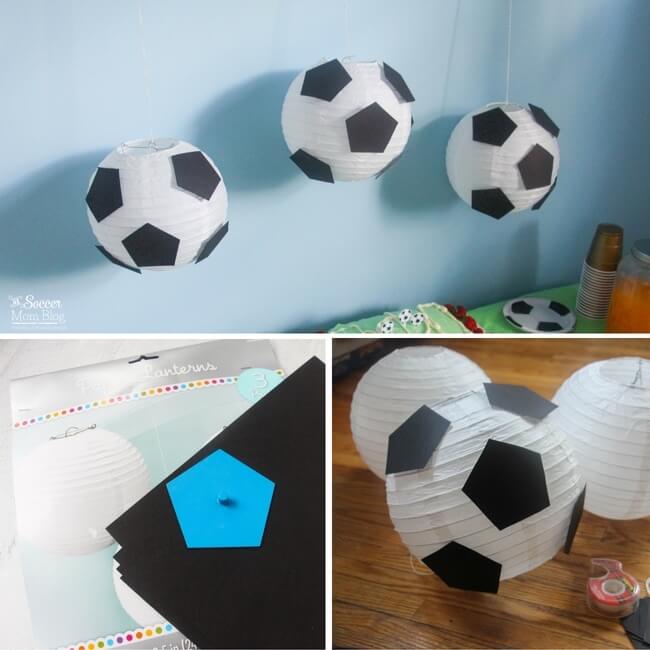 These "floating" soccer paper lanterns are the perfect addition to a sports themed kids birthday party or bedroom decor! Easy & thrifty DIY! (free pattern)