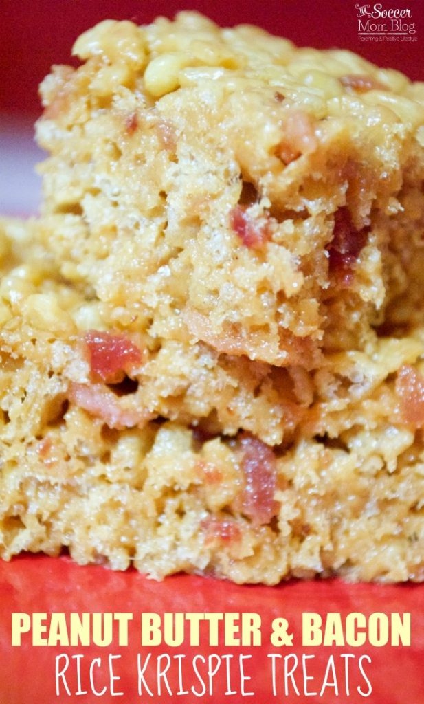 The PERFECT combination of sweet & salty -- Bacon Peanut Butter Rice Krispie Treats are an EASY crowd-pleasing NO BAKE dessert!