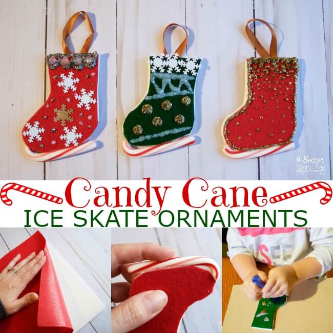 Your kids will have a blast making these Candy Cane Ice Skate Ornaments! The perfect simple Christmas craft for home or the classroom.