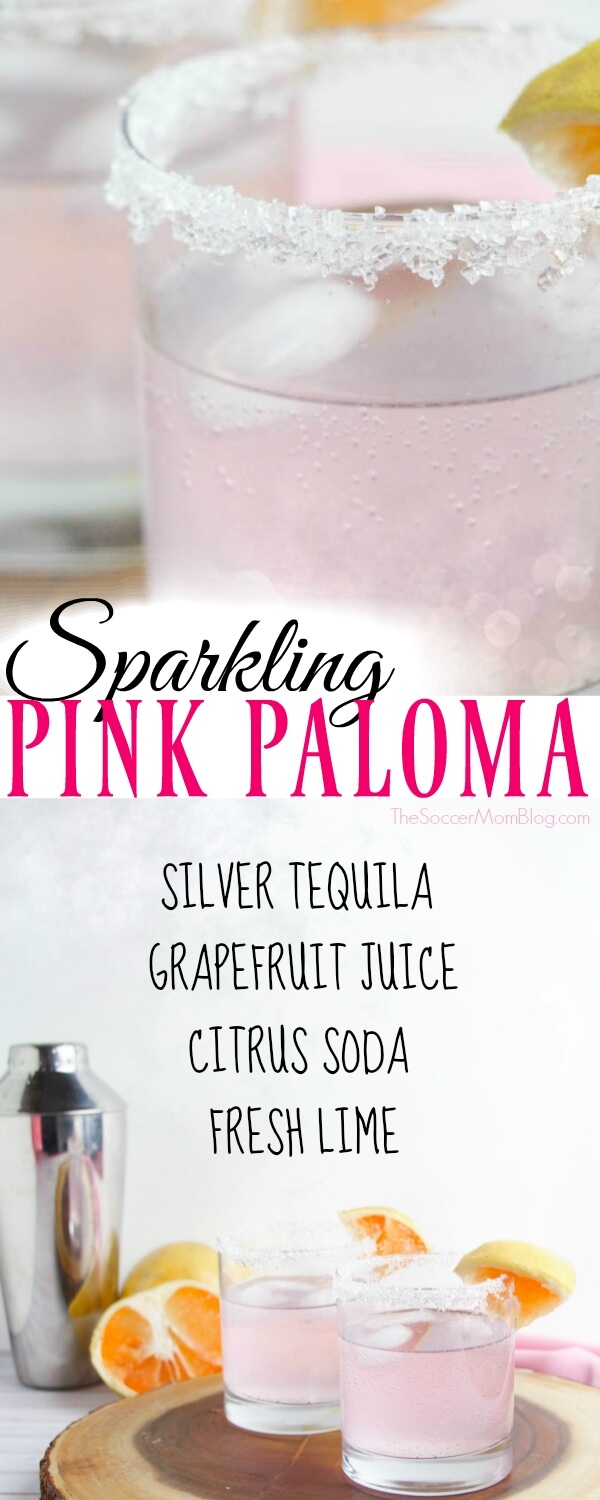 Perfect for Cinco de Mayo! This gorgeous Sparkling Pink Paloma Cocktail Recipe will change the way you look at tequila! A festive drink perfect for brunch, parties, and holidays.
