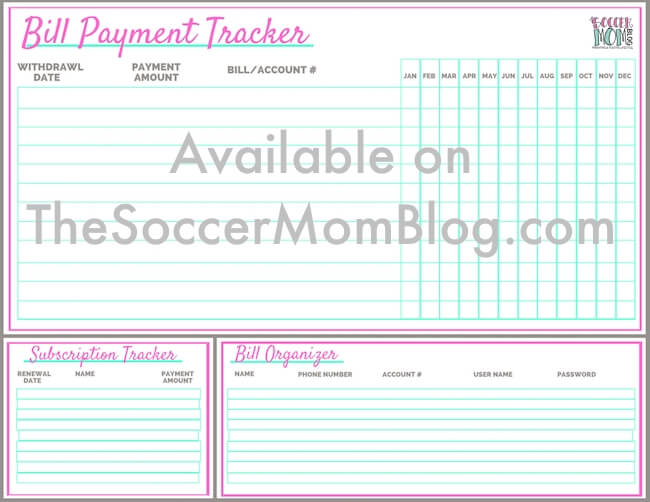 Bill payment tracker free printable