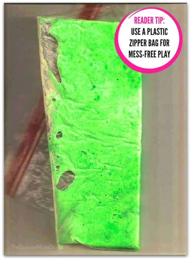 jello slime in ziplock bag for mess free play