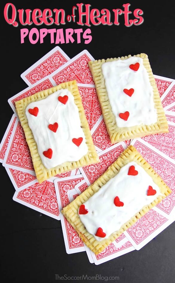 Adorable, baked from scratch Queen of Hearts Pastries (homemade pop tarts!) Perfect for a Valentine's Day party or Alice in Wonderland themed birthday