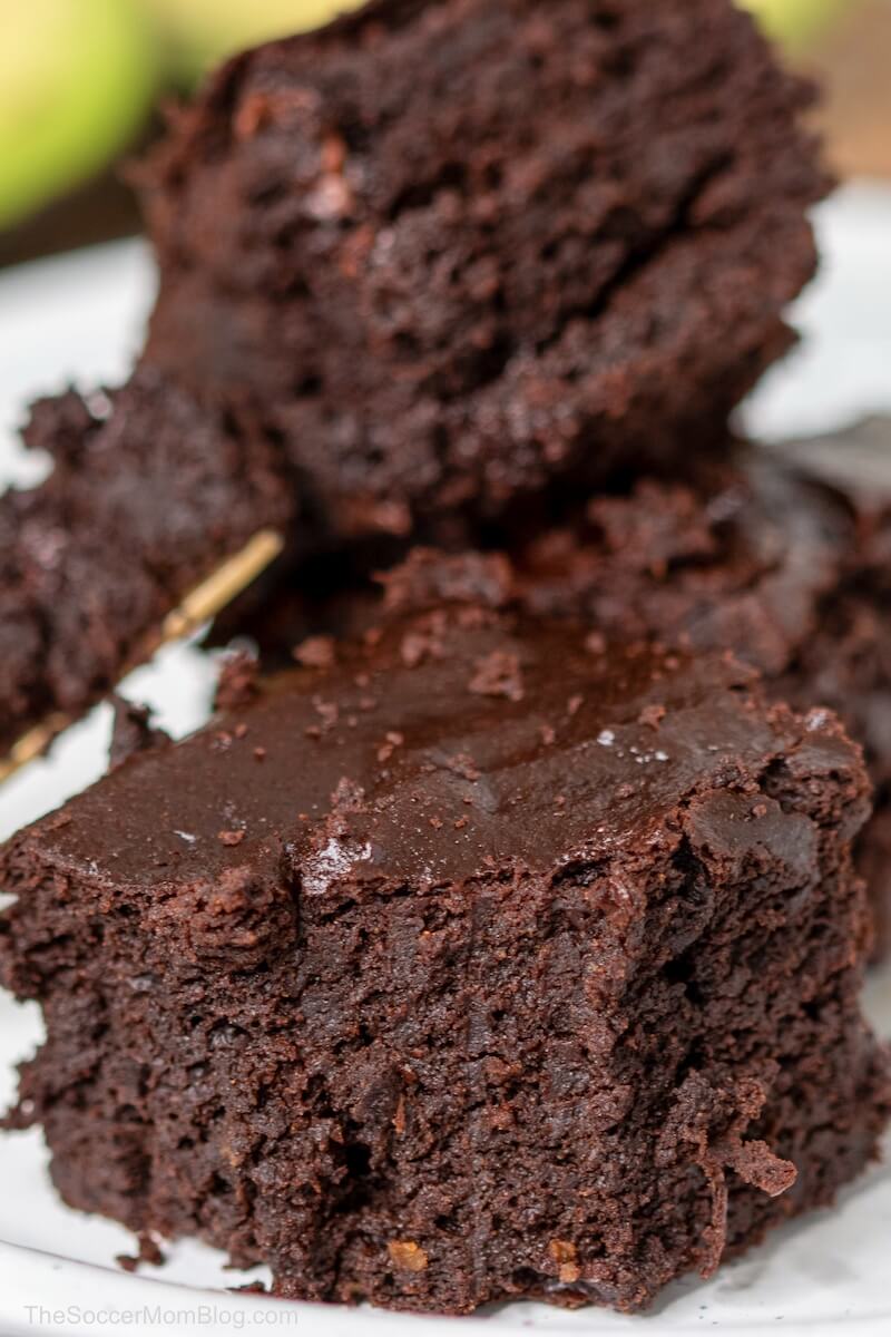 close up of rich chocolate avocado brownies