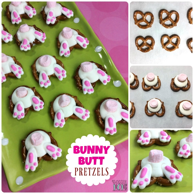 An easy Easter recipe that kids of all ages can help make - Bunny Butt Pretzels are adorable and delicious! Perfect for holiday parties or dessert gifts.