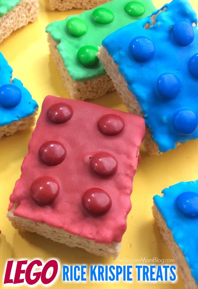 These LEGO Rice Krispie Treats will delight your favorite LEGO fans! The perfect easy dessert to celebrate the new movies, for a birthday party, or anytime!
