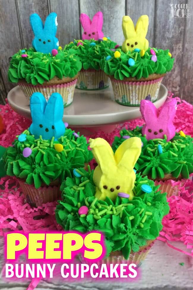 Absolutely adorable Peeps Bunny Cupcakes are the perfect Easter party dessert! Rich carrot cake & an easy recipe!