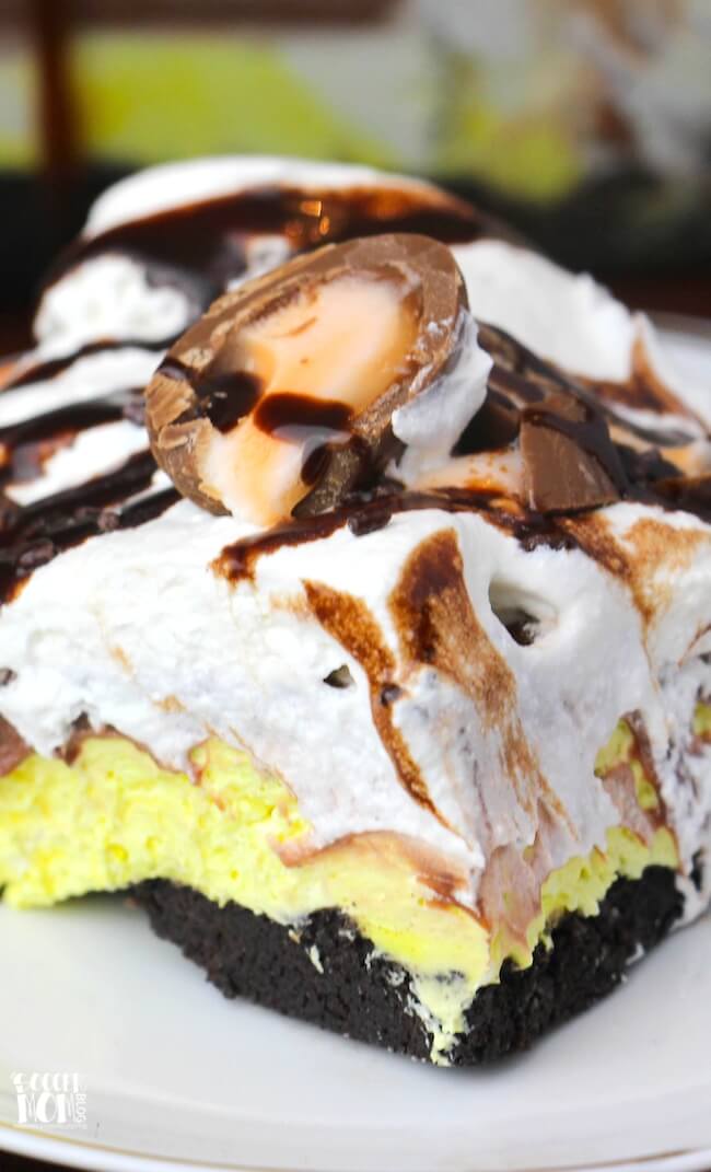 Every bite of this over-the-top Cadbury Creme Egg Dessert Lush tastes just like the classic Easter candy! Bonus: no baking required!
