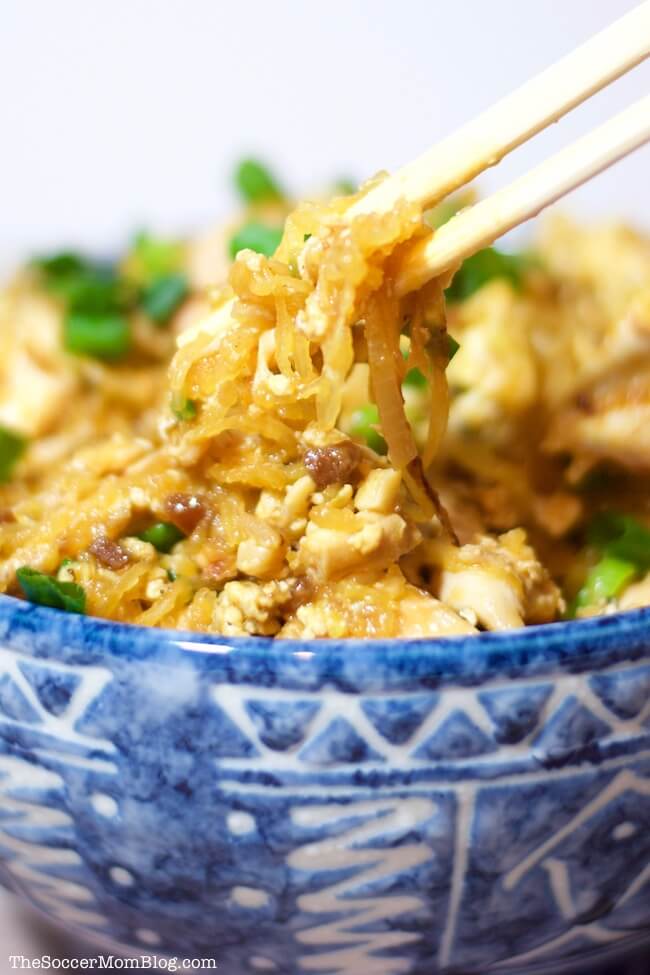 A guilt-free Spaghetti Squash Pad Thai recipe that tastes so amazing, you'd almost swear it's the real thing!