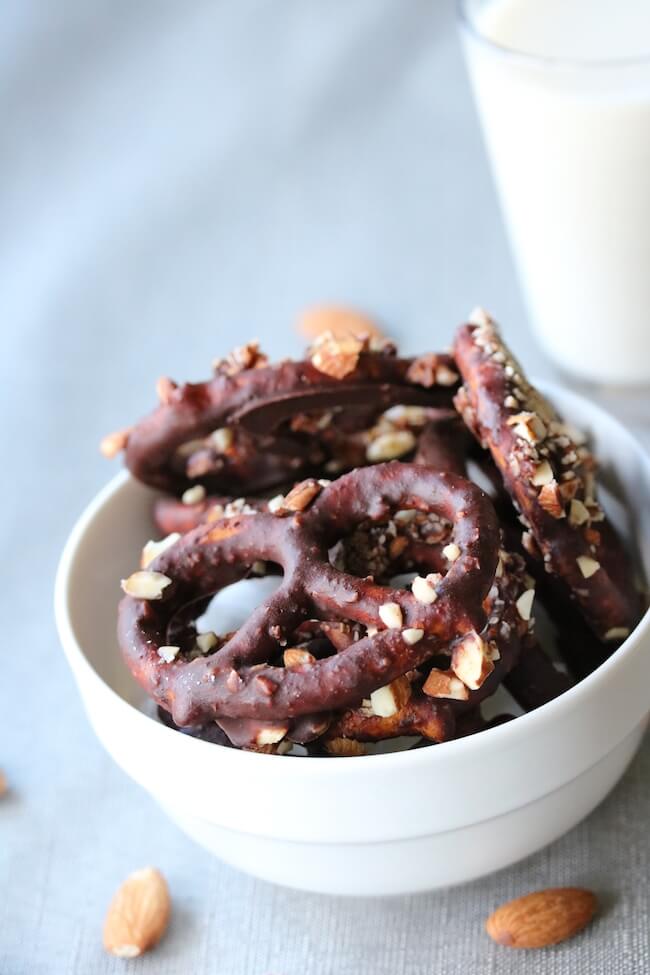 These Dairy & Gluten Free Chocolate Covered Pretzels are the perfect combination of sweet and salty to delight your taste buds — without the unhealthy ingredients in many pre-packaged snacks!