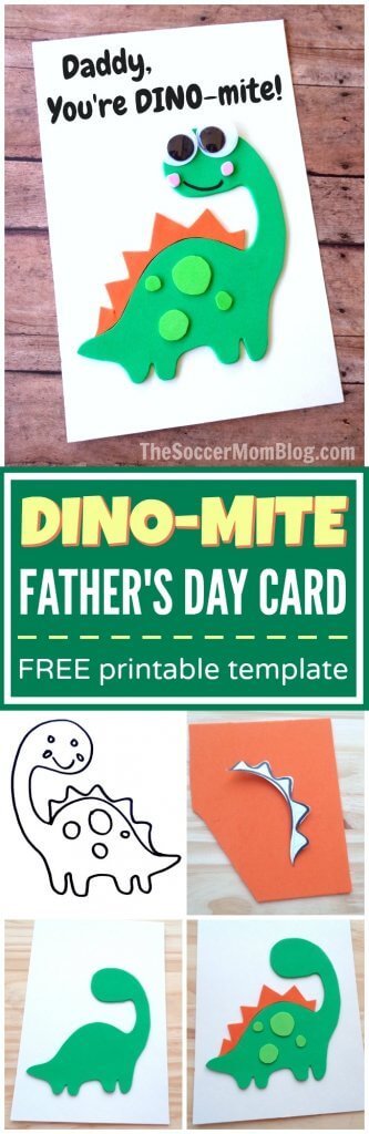 This pun-tastic homemade Father's Day Card sure is DINO-MITE! It's the perfect easy last-minute card idea and can be made by kids of all ages!