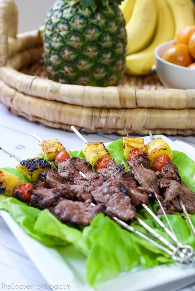 A taste of the islands! These Grilled Hawaiian Steak Skewers are a quick and easy main course perfect for a summer barbecue or a weeknight dinner.