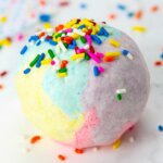 ball of rainbow play dough with sprinkles