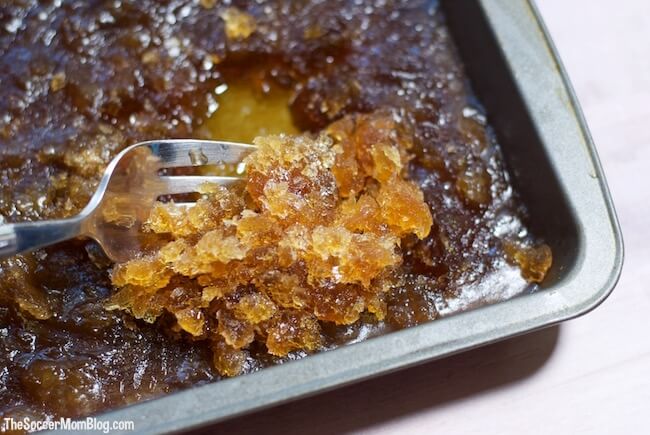 coffee ice crystals in pan, stirring with a fork