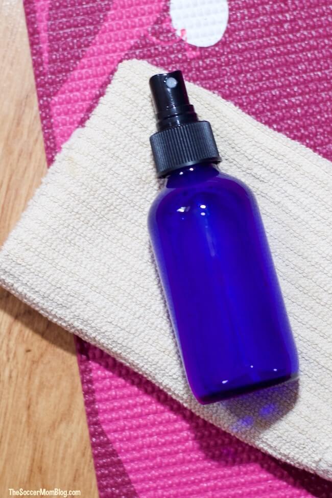 Save money and extend the life of your yoga equipment with this homemade all-natural yoga mat cleaner. Easy to make, antibacterial & anti fungal.