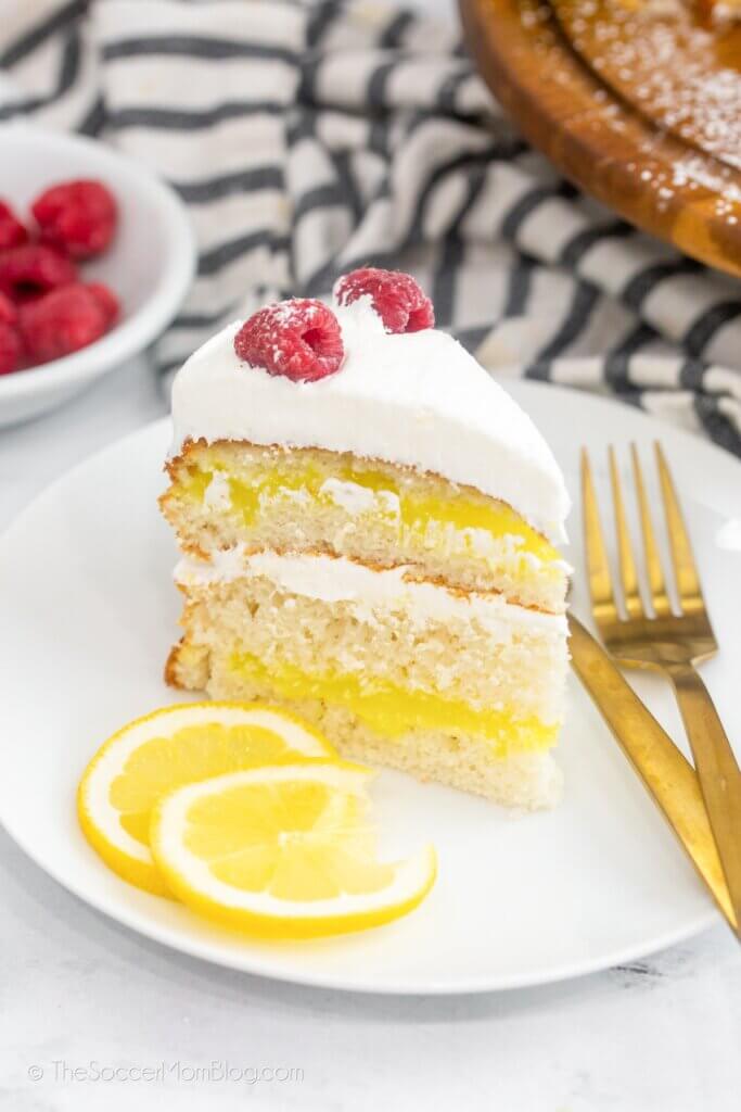slice of lemon cake on plate