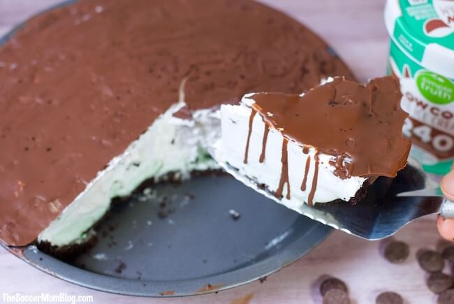 This awesome no-bake recipe has all the refreshingly cool flavor you love in a Mint Chocolate Chip Pie, but with one simple swap to lighten it up!
