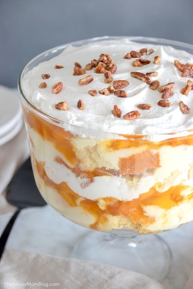 Truly the perfect summer dessert! This easy No Bake Vanilla Pecan Peach Trifle is ready in a jiffy and will be gone just as fast!