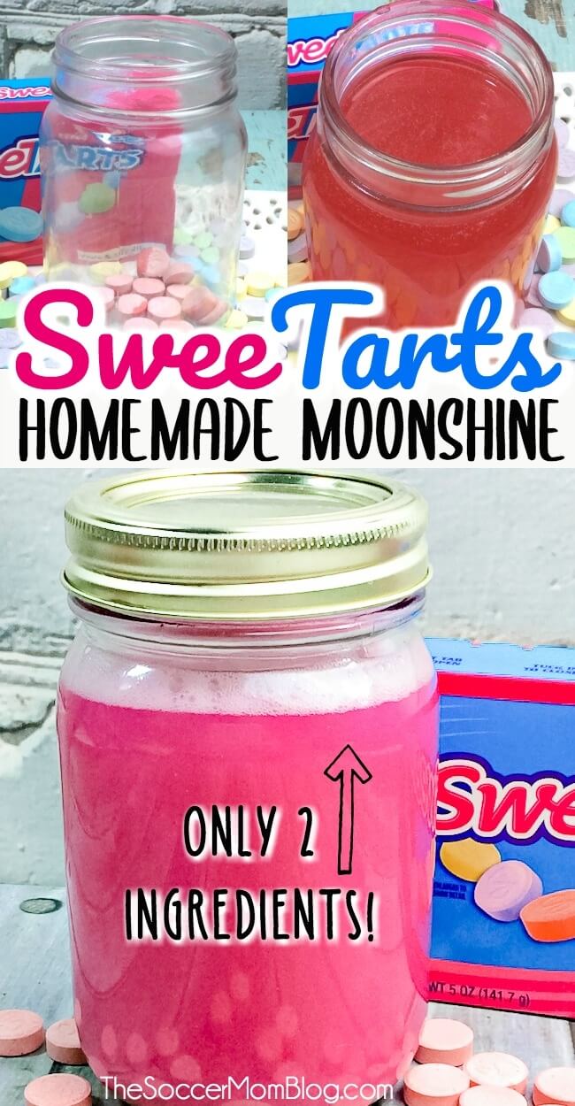 Just as much fun to make as it is to drink! Shake it up with this Sweet Tarts Moonshine Recipe! It's the perfect blend of sweet and tangy fruit flavors that really packs a punch! An excellent mixer for shots and fruity cocktails!