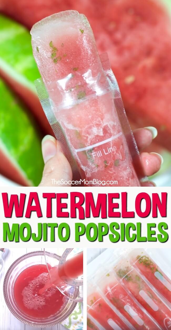 A refreshing "grown up" summer treat, Watermelon Mojito Popsicles are perfect for pool parties and easy to make! Click for video tutorial.