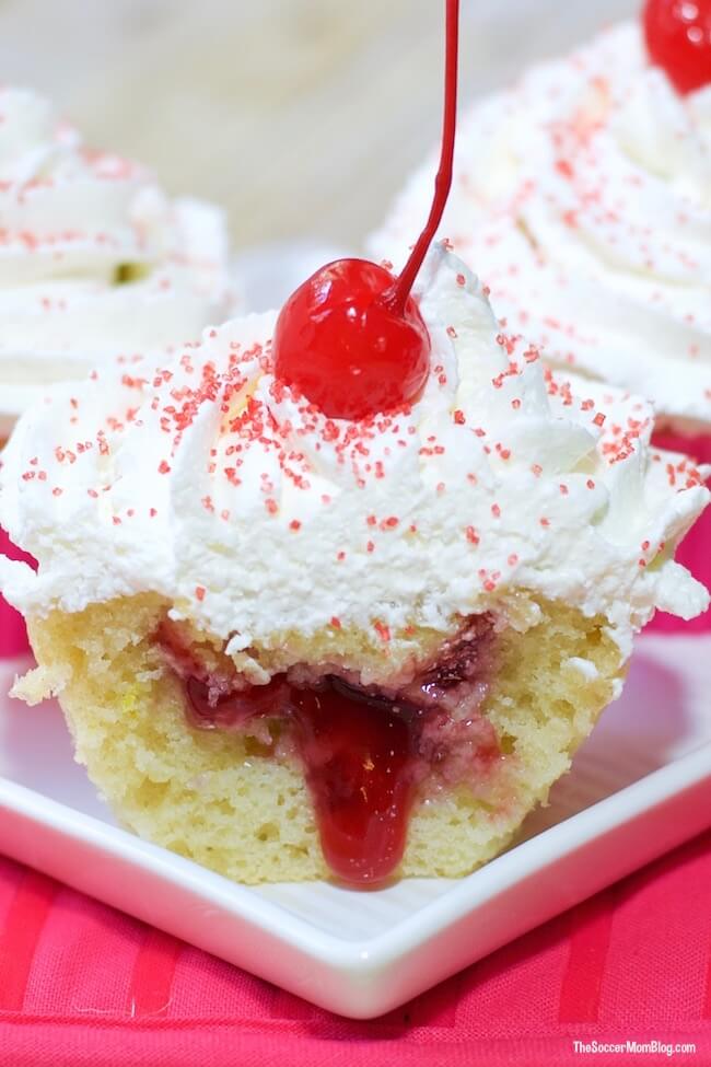 We took a cherry jelly donut and made it into a cupcake — it's downright delicious and almost too good to be true! Oh, and it's a gluten free dessert!