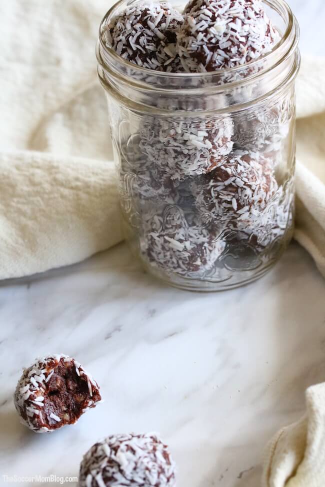 Eating right couldn't be easier (or tastier!) with these delicious Chocolate Coconut Protein Balls! A simple, healthy make-ahead breakfast or energy boosting grab-n-go snack.