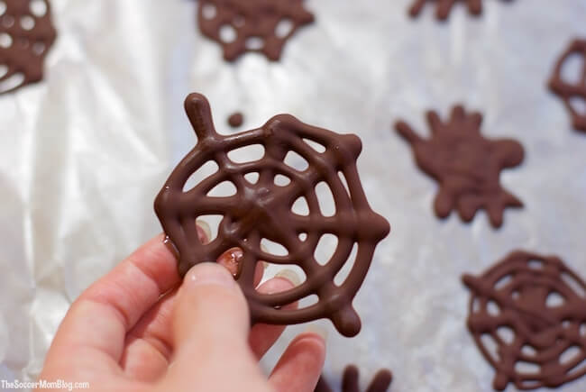 close up of a chocolate spider web