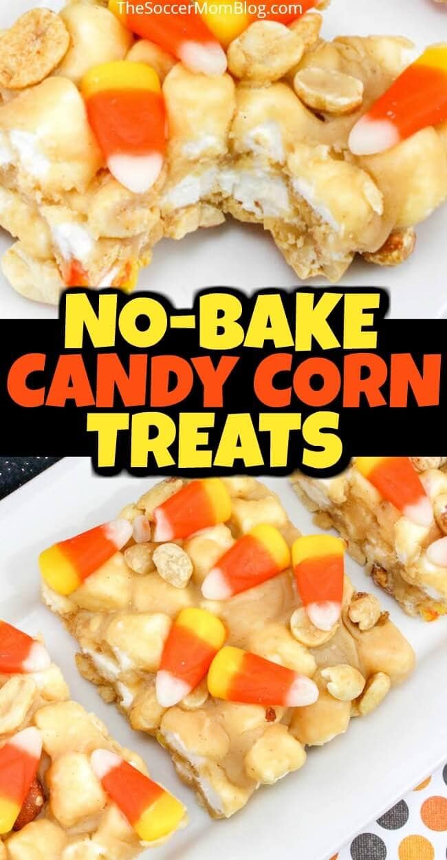 Crazy Candy Corn Marshmallow Treats Bars - The Soccer Mom Blog